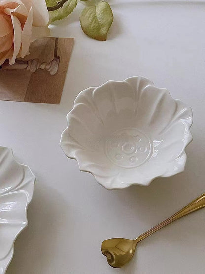 Relief Pattern Ceramic-Dessert Plate Simple Life 2 Piece