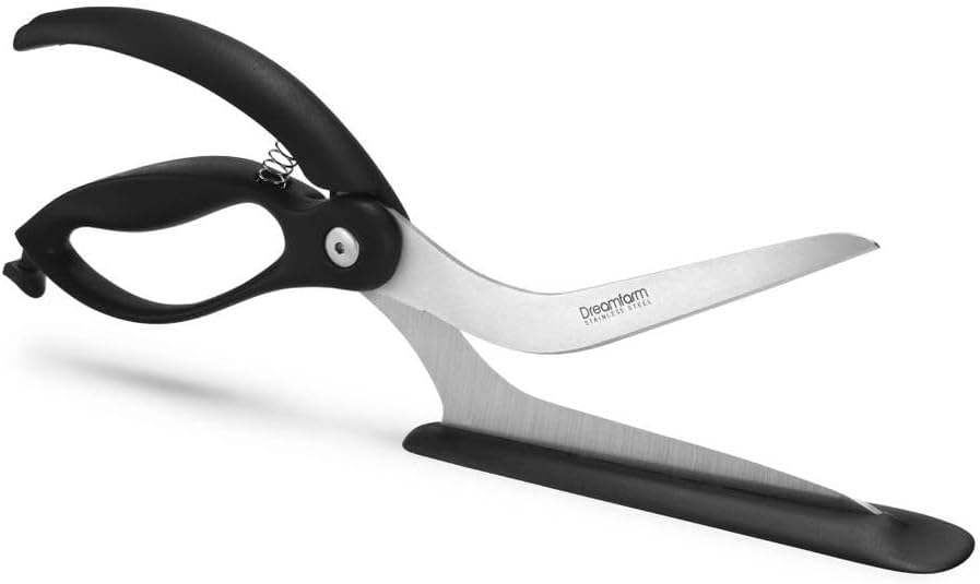 Non-Stick Pizza Scissors with Protective Server | Stainless Steel All-In-One Pizza Slicer & Pizza Server | Easy-To-Use & Clean Pizza Cutters | Black