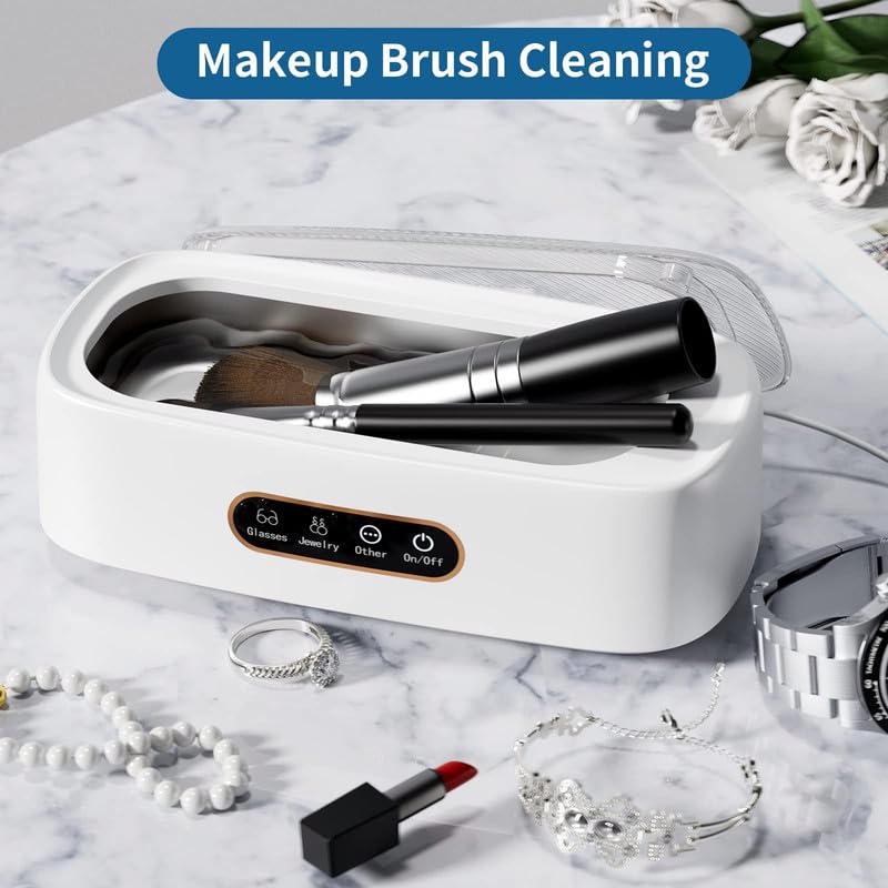 Ultrasonic Jewelry Cleaning Machine, 47KHz Portable Professional Ultrasonic Cleaner for Cleaning Jewelry Eyeglass Ring Brace Watches Shaver Head Dentures, 304 Stainless Steel Tank