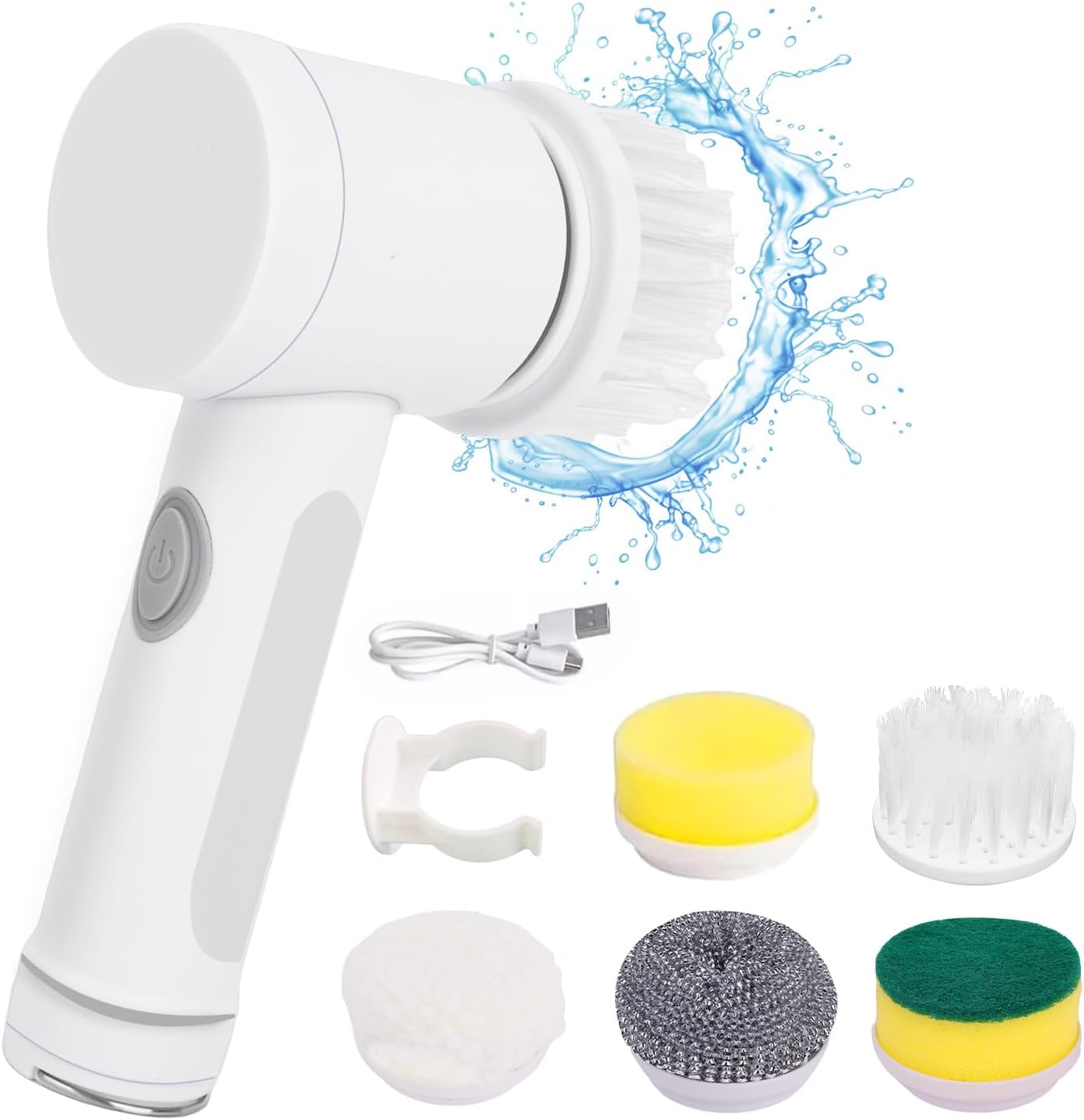 Electric Spin Brush,Spin Scrubber for Cleaning,Cleaning Brush with 5 Replaceable Brush Heads,Handheld Electric Scrubber for Bathtub,Floor,Tile,Stove,Glass,Sink. (White)