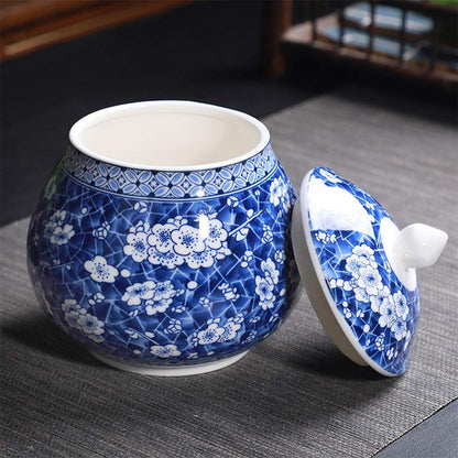 HUANG Ancient Chinese Style Creative Blue and White Ceramic Jar with Lid-store tea