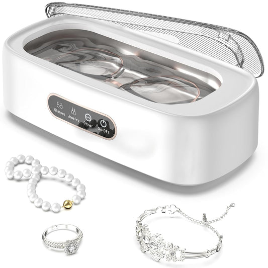 Ultrasonic Jewelry Cleaning Machine, 47KHz Portable Professional Ultrasonic Cleaner for Cleaning Jewelry Eyeglass Ring Brace Watches Shaver Head Dentures, 304 Stainless Steel Tank