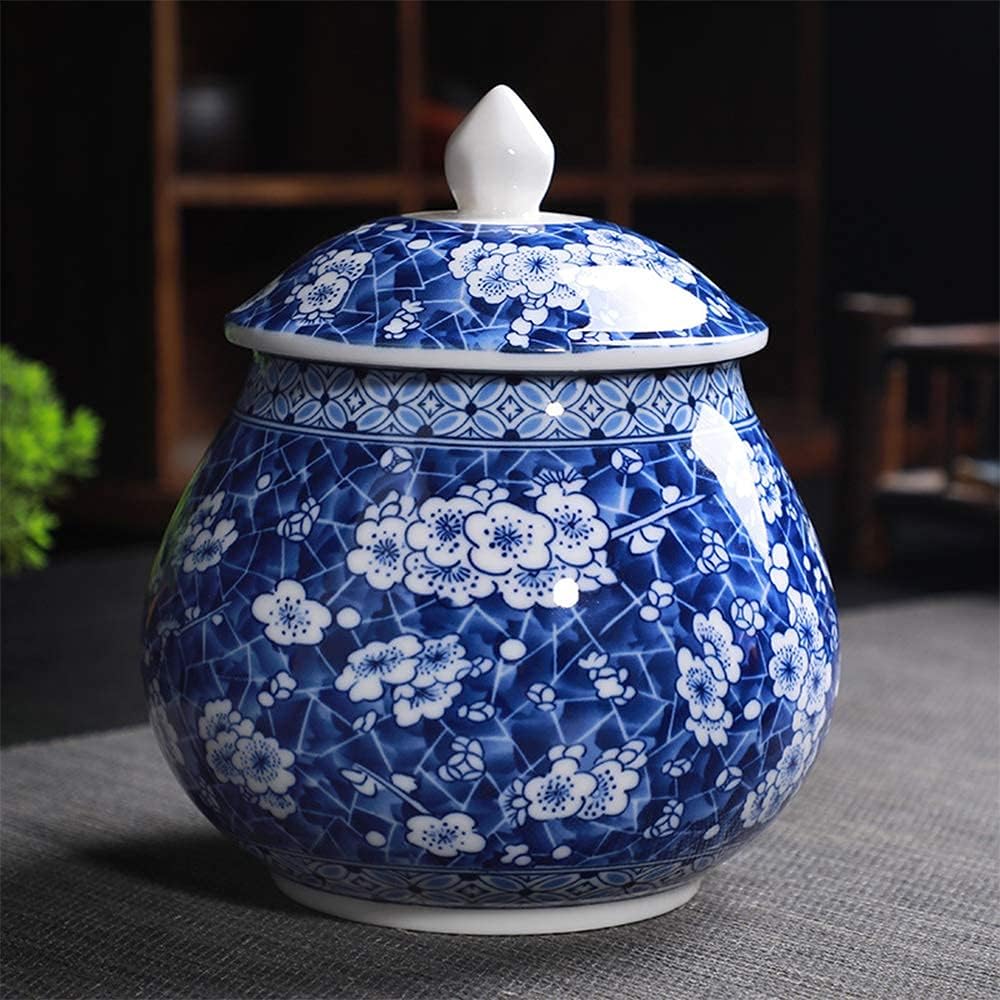 HUANG Ancient Chinese Style Creative Blue and White Ceramic Jar with Lid-store tea