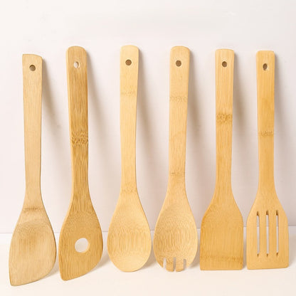 Bamboo Wooden Spoons for Cooking 6-Piece , Apartment Essentials Wood Spatula Spoon Nonstick Kitchen Utensil Set Premium Quality Housewarming Gifts for Everyday Use